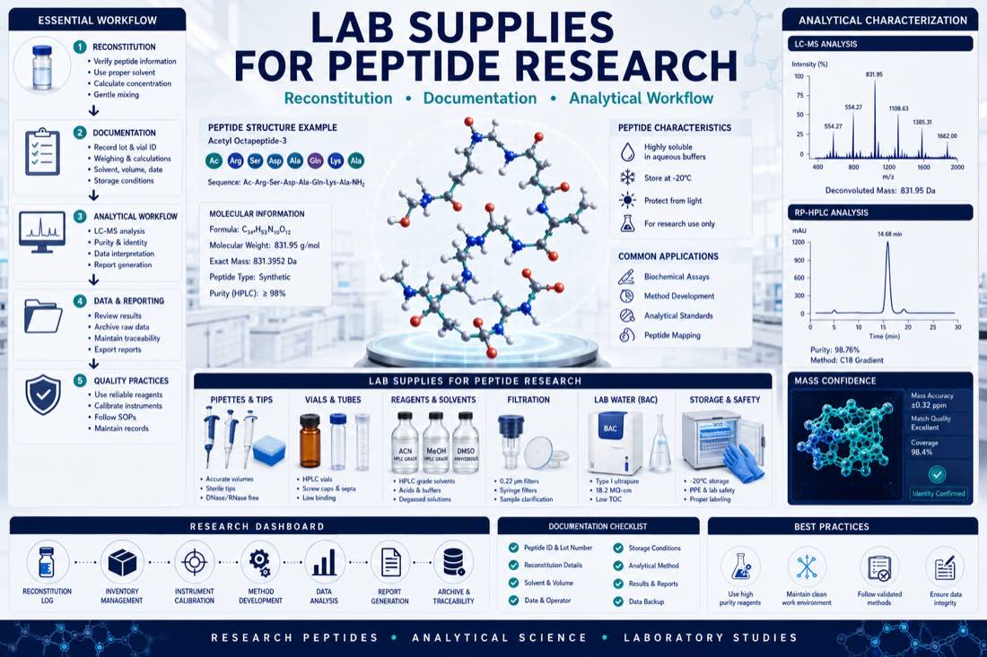 Lab supplies for peptide research analytical dashboard