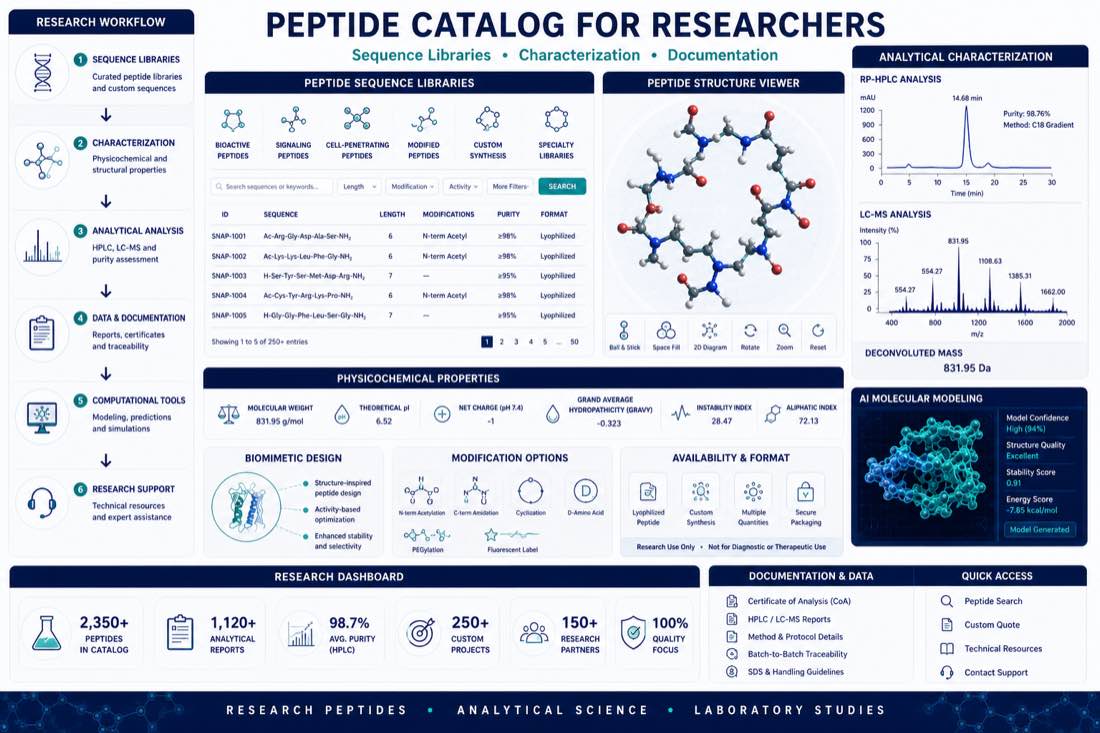 Peptide catalog for researchers documentation dashboard